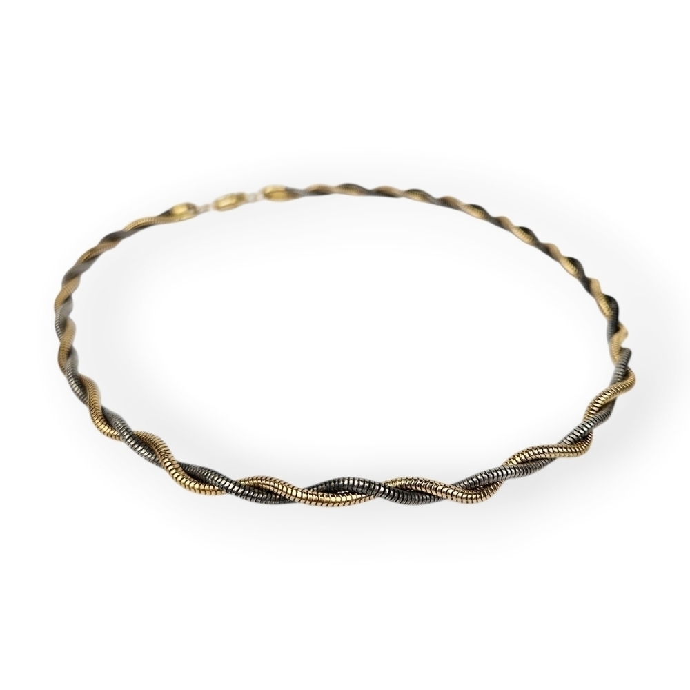 Vintage Double Snake Chain Necklace Gold Dark Silver Two Tone Unisex 17" Long